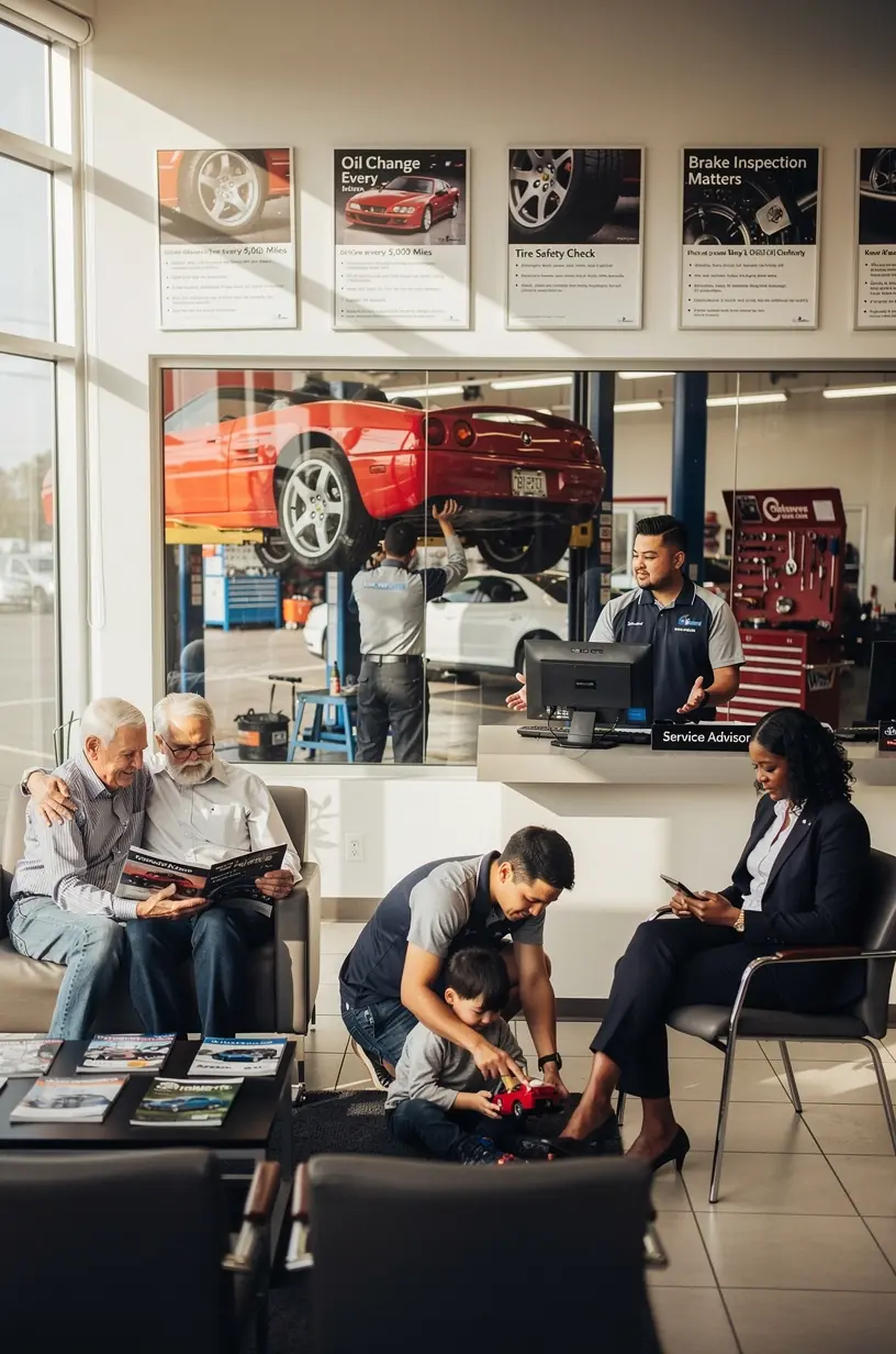 Mechaniker inspiziert Bremsanlage eines Fahrzeugs als Teil der umfassenden Wartung